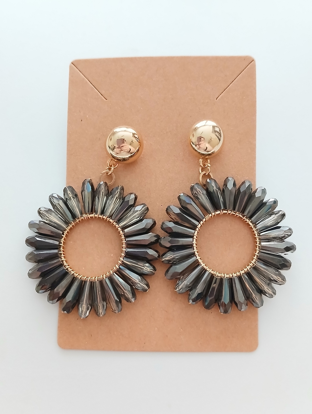 Fashion Jewelry Gold-Tone Post Earrings with Smoky Gray Crystal Petals - Picture 2 of 4